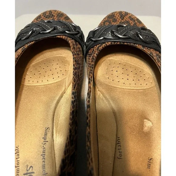 Softspots "Posie" Snakeskin Animal Print Leather Upper Brown‎ Ballet Flats Sz 9W - Picture 4 of 9